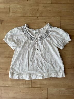 Sundance White Embroidered Smocked Puff Sleeve Blouse Boho Cottagecore Top